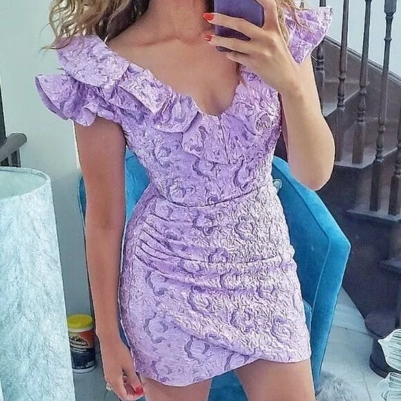Zara Shimmery Lilac Ruffled Mini Dress Size XS - Picture 1 of 13